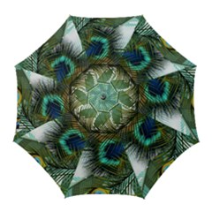 Peacock Feathers Blue Green Texture Golf Umbrellas by Wav3s