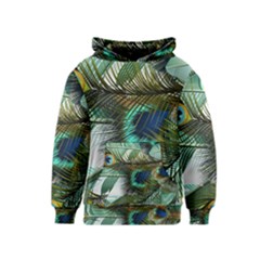 Peacock Feathers Blue Green Texture Kids  Pullover Hoodie