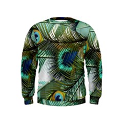 Peacock Feathers Blue Green Texture Kids  Sweatshirt