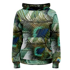 Peacock Feathers Blue Green Texture Women s Pullover Hoodie