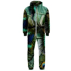 Peacock Feathers Blue Green Texture Hooded Jumpsuit (men)