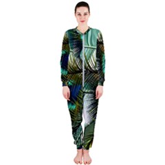 Peacock Feathers Blue Green Texture Onepiece Jumpsuit (ladies)