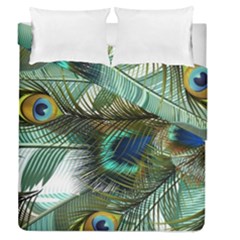 Peacock Feathers Blue Green Texture Duvet Cover Double Side (queen Size) by Wav3s