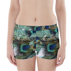 Peacock Feathers Blue Green Texture Boyleg Bikini Wrap Bottoms by Wav3s