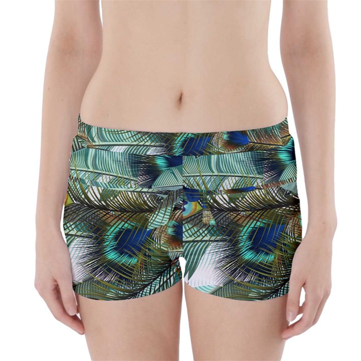 Peacock Feathers Blue Green Texture Boyleg Bikini Wrap Bottoms