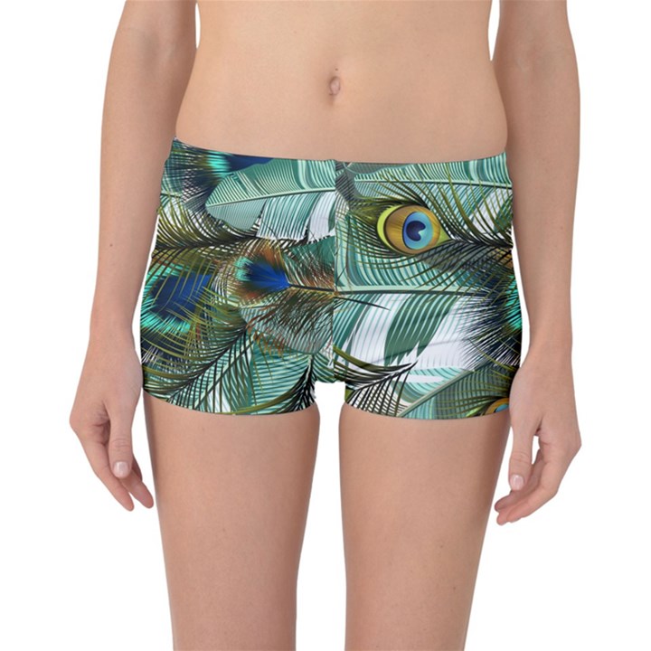 Peacock Feathers Blue Green Texture Reversible Boyleg Bikini Bottoms