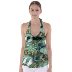 Peacock Feathers Blue Green Texture Babydoll Tankini Top by Wav3s