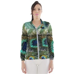 Peacock Feathers Blue Green Texture Women s Windbreaker