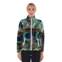 Peacock Feathers Blue Green Texture Women s Bomber Jacket