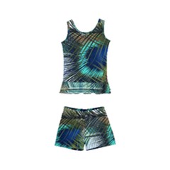 Peacock Feathers Blue Green Texture Kids  Boyleg Swimsuit by Wav3s