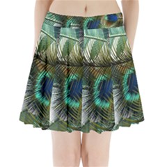 Peacock Feathers Blue Green Texture Pleated Mini Skirt by Wav3s