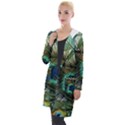 Peacock Feathers Blue Green Texture Hooded Pocket Cardigan View1