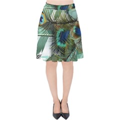 Peacock Feathers Blue Green Texture Velvet High Waist Skirt by Wav3s