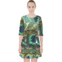 Peacock Feathers Blue Green Texture Quarter Sleeve Pocket Dress View1