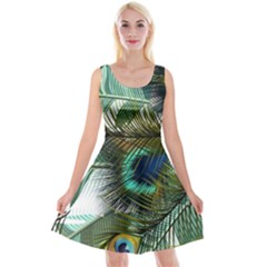 Peacock Feathers Blue Green Texture Reversible Velvet Sleeveless Dress