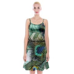 Peacock Feathers Blue Green Texture Spaghetti Strap Velvet Dress