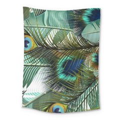 Peacock Feathers Blue Green Texture Medium Tapestry