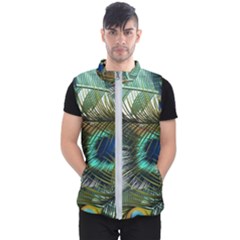 Peacock Feathers Blue Green Texture Men s Puffer Vest by Wav3s