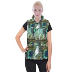 Peacock Feathers Blue Green Texture Women s Button Up Vest