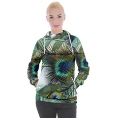 Peacock Feathers Blue Green Texture Women s Hooded Pullover