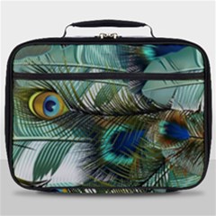 Peacock Feathers Blue Green Texture Full Print Lunch Bag by Wav3s