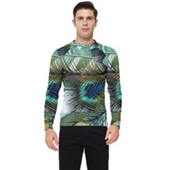 Peacock Feathers Blue Green Texture Men s Long Sleeve Rash Guard by Wav3s