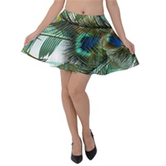 Peacock Feathers Blue Green Texture Velvet Skater Skirt