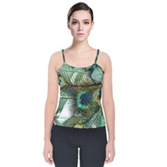 Peacock Feathers Blue Green Texture Velvet Spaghetti Strap Top by Wav3s