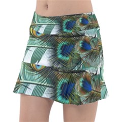 Peacock Feathers Blue Green Texture Classic Tennis Skirt by Wav3s