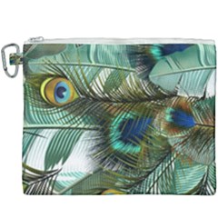 Peacock Feathers Blue Green Texture Canvas Cosmetic Bag (xxxl) by Wav3s