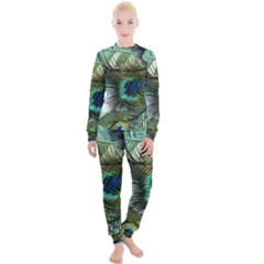 Peacock Feathers Blue Green Texture Women s Lounge Set by Wav3s