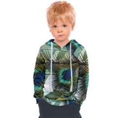 Peacock Feathers Blue Green Texture Kids  Overhead Hoodie