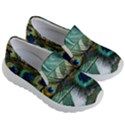 Peacock Feathers Blue Green Texture Kids Lightweight Slip Ons View3