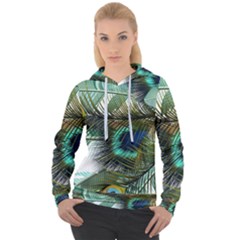 Peacock Feathers Blue Green Texture Women s Overhead Hoodie