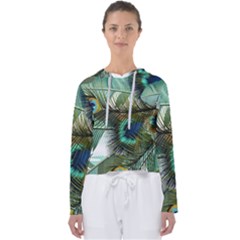 Peacock Feathers Blue Green Texture Women s Slouchy Sweat