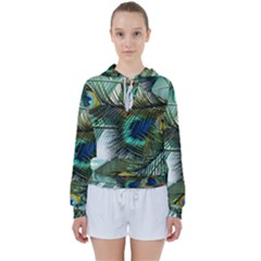 Peacock Feathers Blue Green Texture Women s Tie Up Sweat