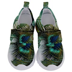 Peacock Feathers Blue Green Texture Kids  Velcro No Lace Shoes by Wav3s