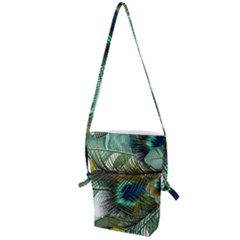 Peacock Feathers Blue Green Texture Folding Shoulder Bag by Wav3s