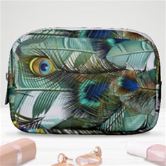 Peacock Feathers Blue Green Texture Make Up Pouch (small) by Wav3s