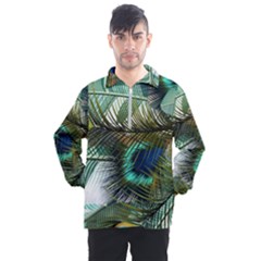 Peacock Feathers Blue Green Texture Men s Half Zip Pullover