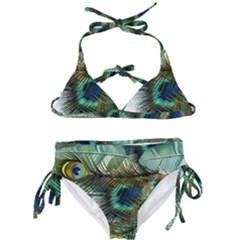 Peacock Feathers Blue Green Texture Kids  Classic Bikini Set by Wav3s