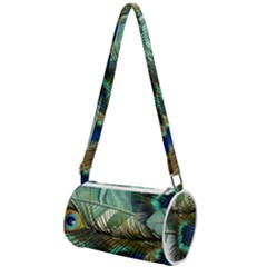 Peacock Feathers Blue Green Texture Mini Cylinder Bag by Wav3s