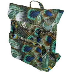 Peacock Feathers Blue Green Texture Buckle Up Backpack by Wav3s