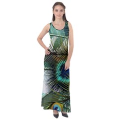 Peacock Feathers Blue Green Texture Sleeveless Velour Maxi Dress by Wav3s