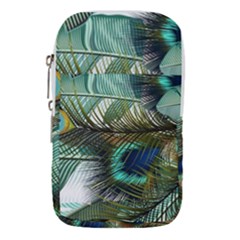 Peacock Feathers Blue Green Texture Waist Pouch (small) by Wav3s