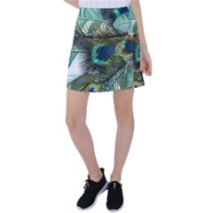 Peacock Feathers Blue Green Texture Tennis Skirt by Wav3s