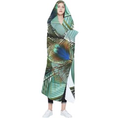 Peacock Feathers Blue Green Texture Wearable Blanket by Wav3s