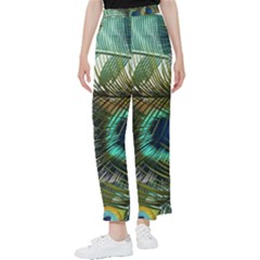 Peacock Feathers Blue Green Texture Women s Pants  by Wav3s