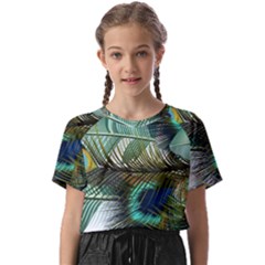 Peacock Feathers Blue Green Texture Kids  Basic Tee by Wav3s