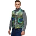 Peacock Feathers Blue Green Texture Men s Short Button Up Puffer Vest	 View3